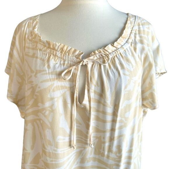 NWOT Patrons of Peace Palm Print Tie Front Tiered Maxi Dress Tan White - Picture 2 of 11